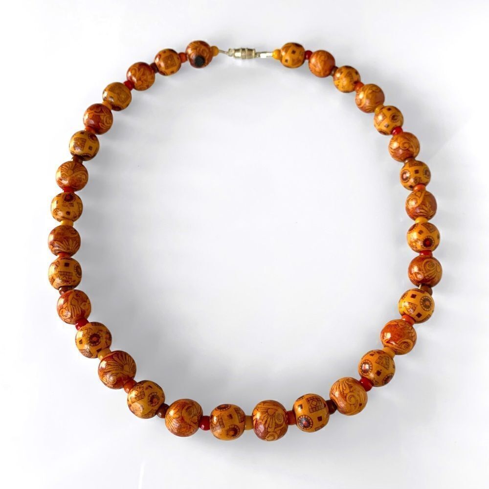 Painted Wooden Bead Necklace